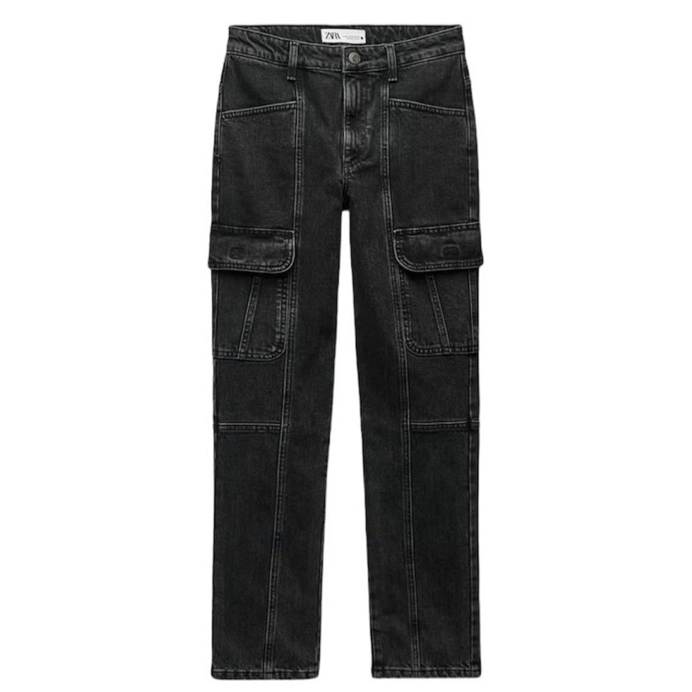 Zara NWT ZARA Black slim Straight Leg Cargo Jeans